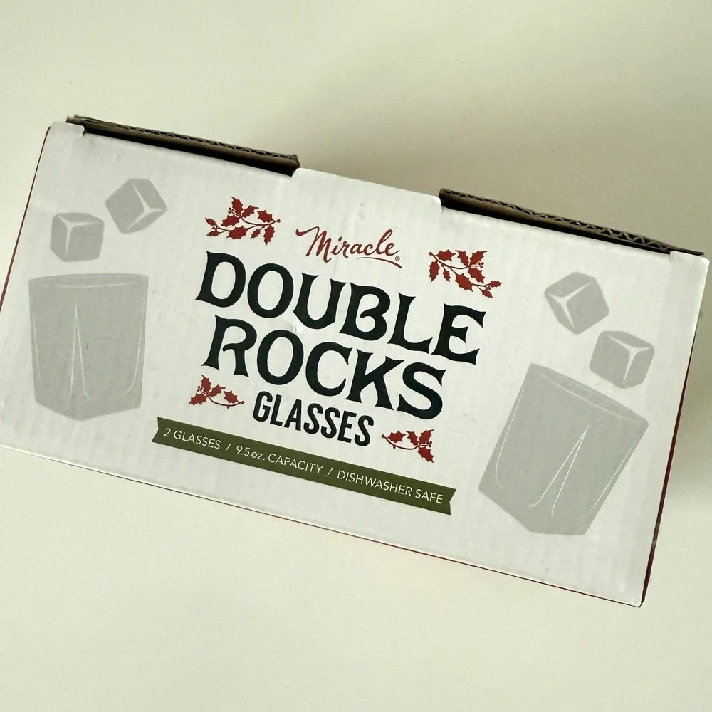 Miracle Double Rocks Glasses‎ Set Of Two Santa Retro Christmas Holiday